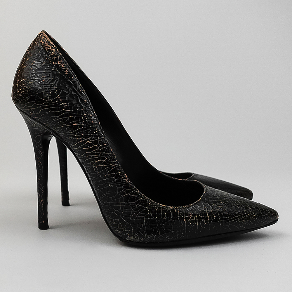 Acne Studios Black Brown Crackle Paint Leather Pointed Toe Pumps - DE 38/US 7.5 - Picture 2 of 12